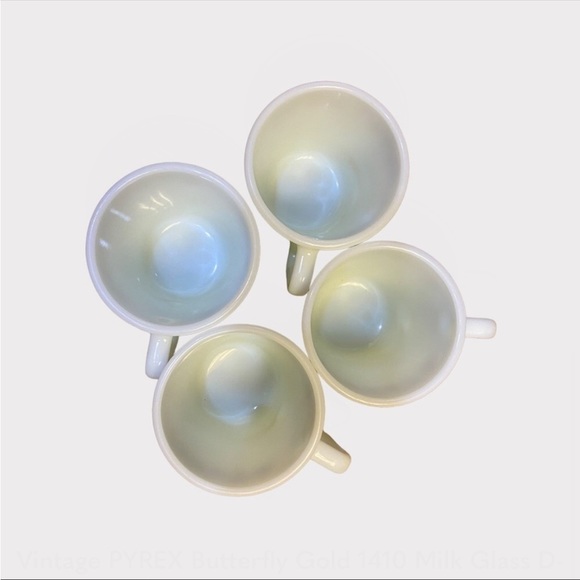 Vintage PYREX Butterfly Gold 1410 Milk Glass D-Handle Coffee Cup Mug Set - Picture 6 of 6